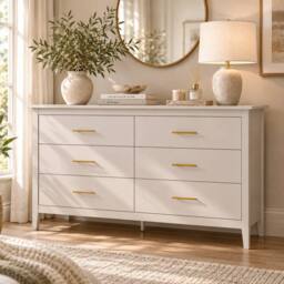 Merax 6 Drawer Chest of Drawers Wide Bedroom Storage Cabinet Modern Style in Beige