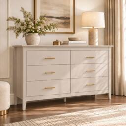 Merax 6 Drawer Chest of Drawers Wide Bedroom Storage Cabinet Modern Style in Beige - thumbnail 5