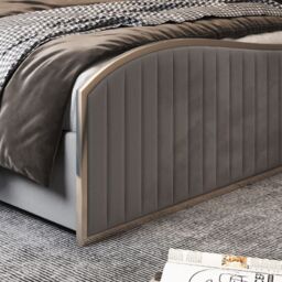 KDMD Darlington Upholstered Soft Velvet Metal Designer Bed Frame in Grey - Size: Small Double - thumbnail 5