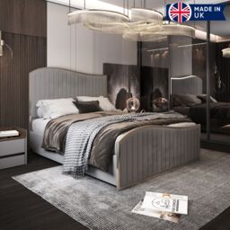 KDMD Darlington Upholstered Soft Velvet Metal Designer Bed Frame in Grey - Size: Small Double - thumbnail 2