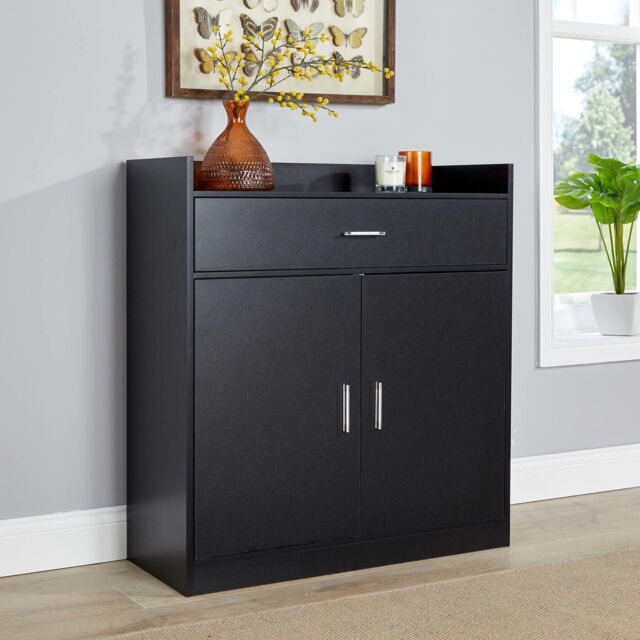 Home Source Shoe Storage Cabinet Cupboard 2 Door Hallway Organiser Compact in Black - image 1