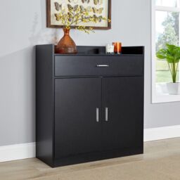 Home Source Shoe Storage Cabinet Cupboard 2 Door Hallway Organiser Compact in Black - thumbnail 1