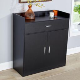 Home Source Shoe Storage Cabinet Cupboard 2 Door Hallway Organiser Compact in Black - thumbnail 5