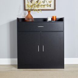 Home Source Shoe Storage Cabinet Cupboard 2 Door Hallway Organiser Compact in Black - thumbnail 6