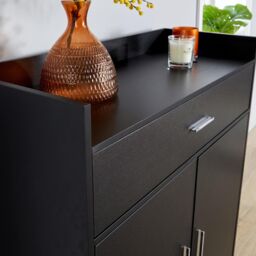 Home Source Shoe Storage Cabinet Cupboard 2 Door Hallway Organiser Compact in Black - thumbnail 9
