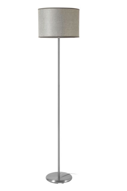 Orsina Grey Shade Floor Lamp, Polished Chrome Stainless Steel Stand, Waffle Fabric Drum Shade, Floor Lamp With - image 1