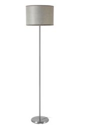 Orsina Grey Shade Floor Lamp, Polished Chrome Stainless Steel Stand, Waffle Fabric Drum Shade, Floor Lamp With - thumbnail 1