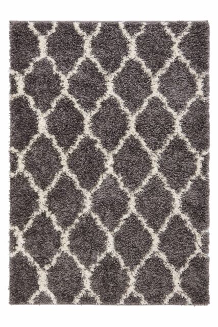 Kukoon Grey Cream Trellis Scandi Super Soft Shaggy Rug - Size: 110 cm x 160 cm - image 1