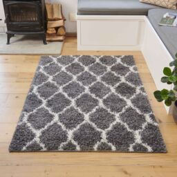 Kukoon Grey Cream Trellis Scandi Super Soft Shaggy Rug - Size: 110 cm x 160 cm - thumbnail 2