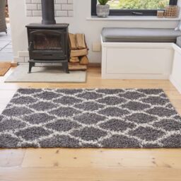 Kukoon Grey Cream Trellis Scandi Super Soft Shaggy Rug - Size: 110 cm x 160 cm - thumbnail 3