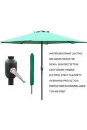 Glamhaus Green Garden Table Parasol Crank Handle Waterproof Sun Umbrella 2.7M - thumbnail 2