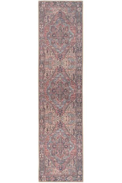 Kukoon Muted Beige Distressed Hallway Runner Rug Non Slip & Washable in Plum - Size: 60 cm x 240 cm - image 1