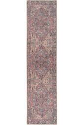 Kukoon Muted Beige Distressed Hallway Runner Rug Non Slip & Washable in Plum - Size: 60 cm x 240 cm - thumbnail 1