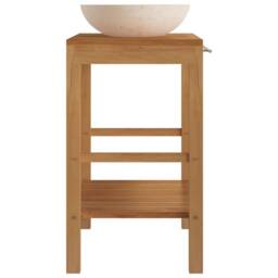 Berkfield Home Bathroom Vanity Cabinet Solid Teak with Sink Marble Cream in Brown - thumbnail 4