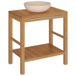 Berkfield Home Bathroom Vanity Cabinet Solid Teak with Sink Marble Cream in Brown - thumbnail 2