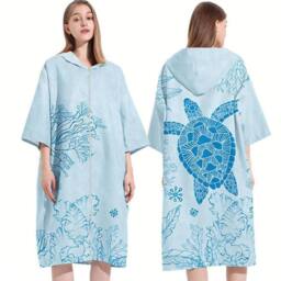 Obasyhig Zippered Sleeved Adult Hooded Cloak Bath Towel in Pale Blue - thumbnail 1
