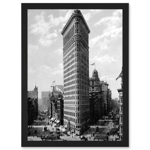 Artery8 Flat Iron Building New York NYC 1903 Vintage Historical Photo A4 Artwork Framed Wall Art Print in Black - image 1