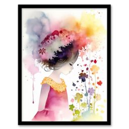 Artery8 Wall Art Print The In The Flower Meadow Watercolour Girls Bedroom Artwork Art Framed - Size: A4 - thumbnail 1