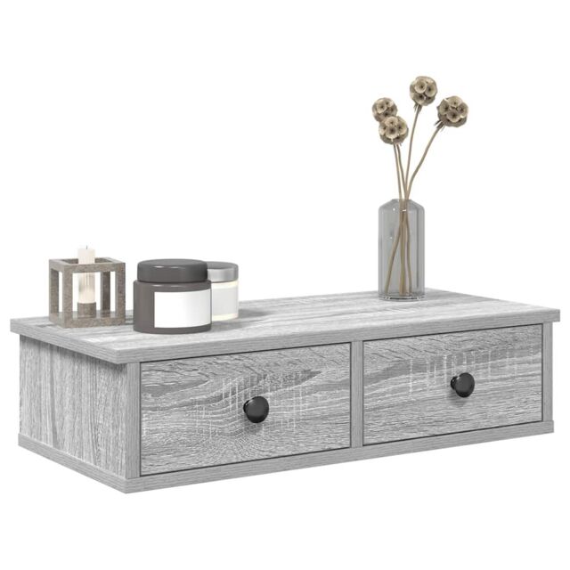 Berkfield Home Wall Shelf with Drawers Grey Sonoma 60x25x15 cm Engineered Wood - Size: 60 x 25 x 15 cm - image 1