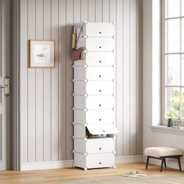 KORVIXA White 10 PCS Portable Plastic Shoe Cabinet with Door - Size: 100 cm - image 1