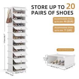 KORVIXA White 10 PCS Portable Plastic Shoe Cabinet with Door - Size: 100 cm - thumbnail 2
