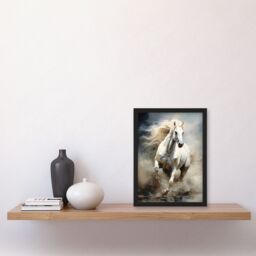 Artery8 Wild White Horse Majestic Mane Oil Painting Artwork Framed Wall Art Print A4 in Black - thumbnail 4