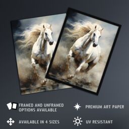 Artery8 Wild White Horse Majestic Mane Oil Painting Artwork Framed Wall Art Print A4 in Black - thumbnail 2