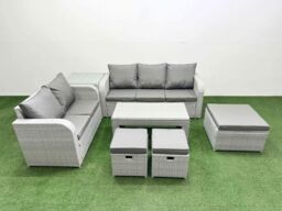 Fimous 8 Seater PE Rattan Wicker Garden Furniture Patio Conservatory Sofa Set with Oblong Coffee Table 3 Seater Sofa Love Sofa 3 Stool Side Table - thumbnail 1