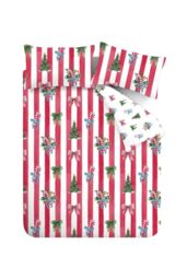 Catherine Lansfield 'Christmas Stripe' Reversible Duvet Cover Set in Red - Size: Double - thumbnail 5