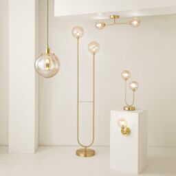 ValueLights Chessy Asymmetric Ribbed Glass Globe Gold Dual 2 Way Stem Floor Lamp - thumbnail 6