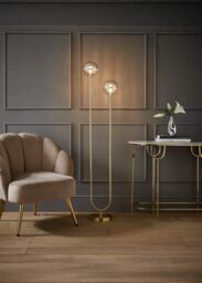 ValueLights Chessy Asymmetric Ribbed Glass Globe Gold Dual 2 Way Stem Floor Lamp - thumbnail 1