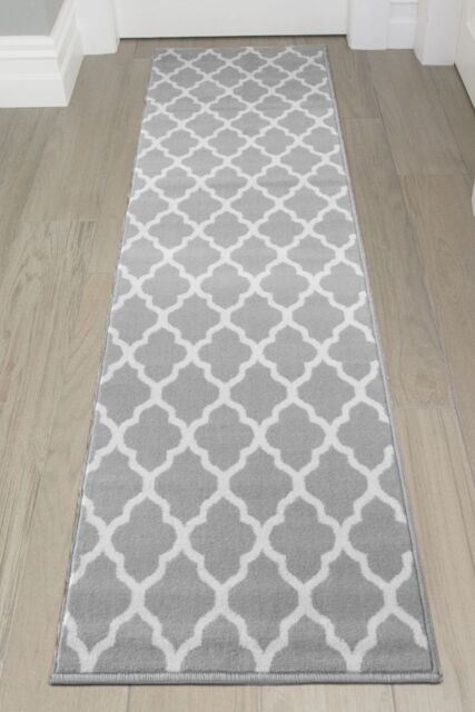 Kukoon Runner Rug Grey White Classic Trellis Long Hallway Rugs - Size: 60 cm x 220 cm - image 1