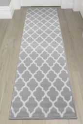 Kukoon Runner Rug Grey White Classic Trellis Long Hallway Rugs - Size: 60 cm x 220 cm - thumbnail 1
