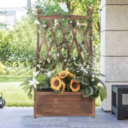 NESTLUNE Garden Wooden Planter Box with Trellis Lattice Vegetables Flower in Brown - Size: 1.25kg - thumbnail 6