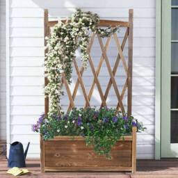NESTLUNE Garden Wooden Planter Box with Trellis Lattice Vegetables Flower in Brown - Size: 1.25kg - thumbnail 5