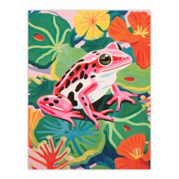 "Artery8 Wall Art Print Pink Frog on Lily Pads Vibrant Oil Painting Pond with Amphibian & Blooming Flowers Poster - Size: W18"" x H24""" - thumbnail 1