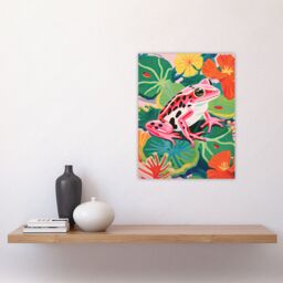 "Artery8 Wall Art Print Pink Frog on Lily Pads Vibrant Oil Painting Pond with Amphibian & Blooming Flowers Poster - Size: W18"" x H24""" - thumbnail 4