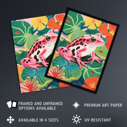 "Artery8 Wall Art Print Pink Frog on Lily Pads Vibrant Oil Painting Pond with Amphibian & Blooming Flowers Poster - Size: W18"" x H24""" - thumbnail 2