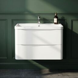 Balterley Bathroom Wall Hung 2 Drawer Vanity & Polymarble Basin, White, 800mm in White - thumbnail 9