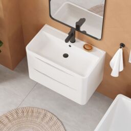 Balterley Bathroom Wall Hung 2 Drawer Vanity & Polymarble Basin, White, 800mm in White - thumbnail 3