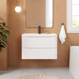 Balterley Bathroom Wall Hung 2 Drawer Vanity & Polymarble Basin, White, 800mm in White - thumbnail 2