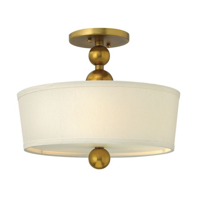 Loops 3 Bulb Semi Flush Light Material Shade Brass Spheres Vintage Brass LED E27 60W in Metallics