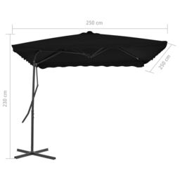 Berkfield Home Outdoor Parasol with Steel Pole Black 250x250x230 cm - Size: 250 x 250 x 230 cm - thumbnail 6