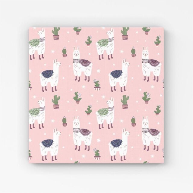 "Warren Reed - Designer Happy Lama Canvas in Pink - Size: W30"" x H30""" - image 1