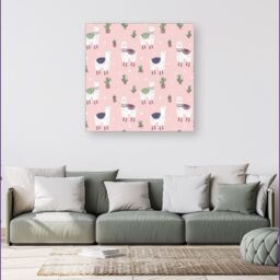 "Warren Reed - Designer Happy Lama Canvas in Pink - Size: W30"" x H30""" - thumbnail 4