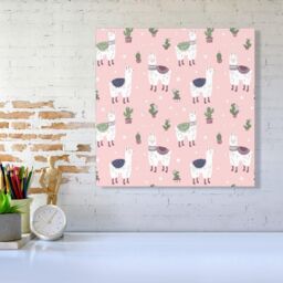 "Warren Reed - Designer Happy Lama Canvas in Pink - Size: W30"" x H30""" - thumbnail 2
