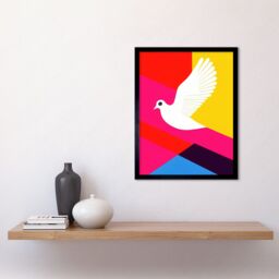 "Artery8 Wall Art Print White Peace Dove Vibrant Colourful Geometric Multi Colour Graphic Design Art Framed in Black - Size: W12"" x H16""" - thumbnail 2