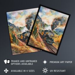 "Artery8 Locomotive Train Passing Through Autumn Forest Wall Art Print - Size: W12"" x H16""" - thumbnail 2