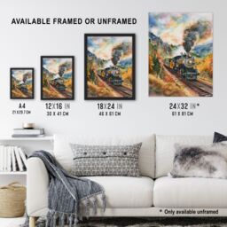 "Artery8 Locomotive Train Passing Through Autumn Forest Wall Art Print - Size: W12"" x H16""" - thumbnail 3