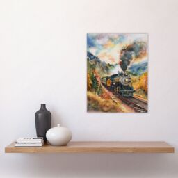 "Artery8 Locomotive Train Passing Through Autumn Forest Wall Art Print - Size: W12"" x H16""" - thumbnail 4